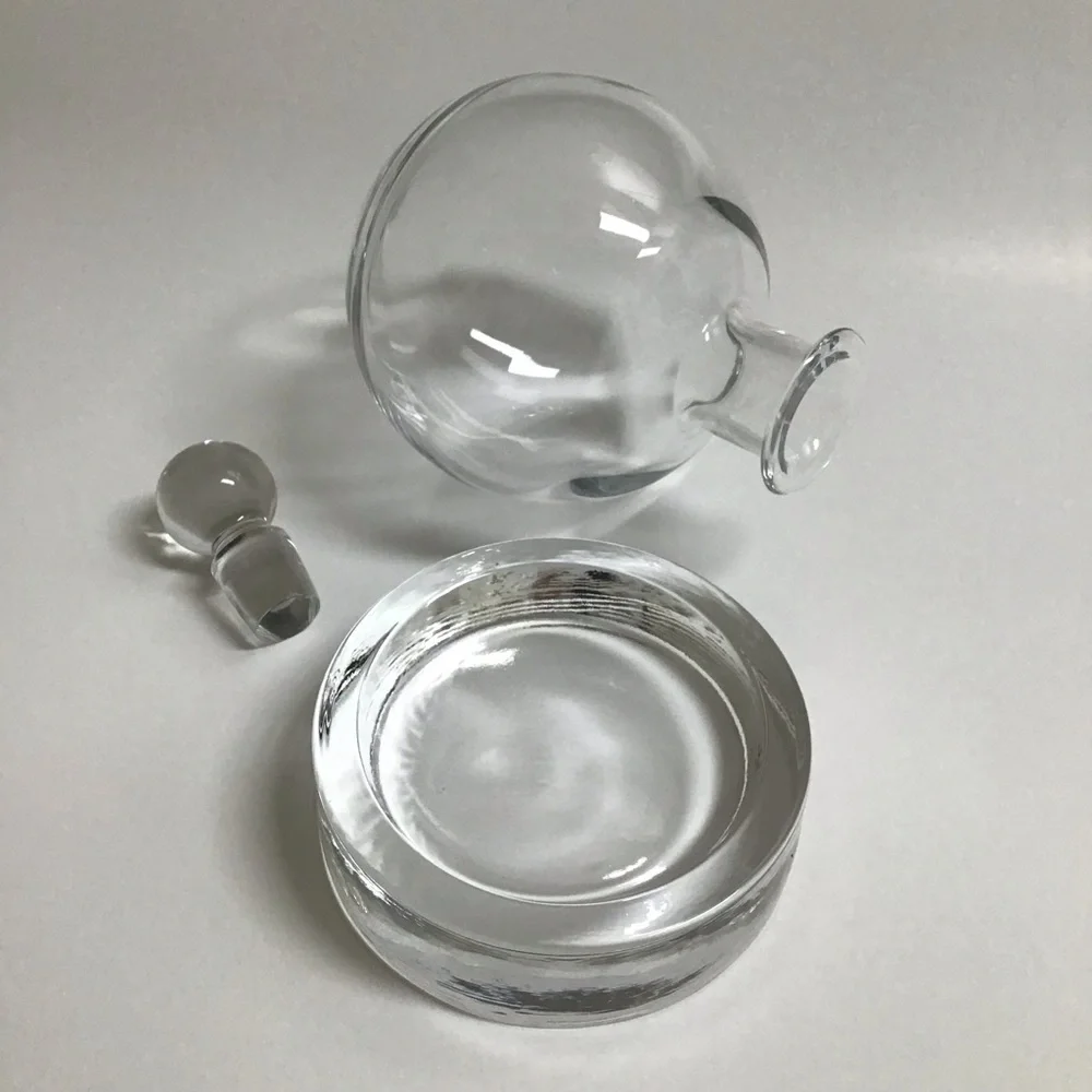 Decanter Clear Glass Tilted Saucer Base Stopper Modern Barware 3PC Round Bourbon